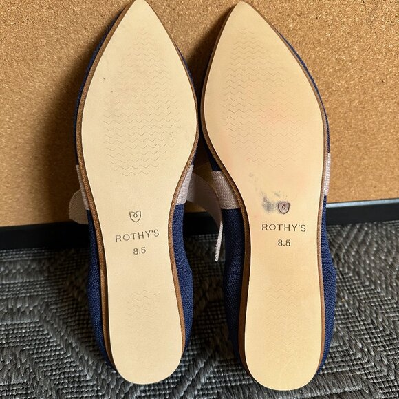 Rothy's Navy Flats with Beige Bow - Picture 4 of 5